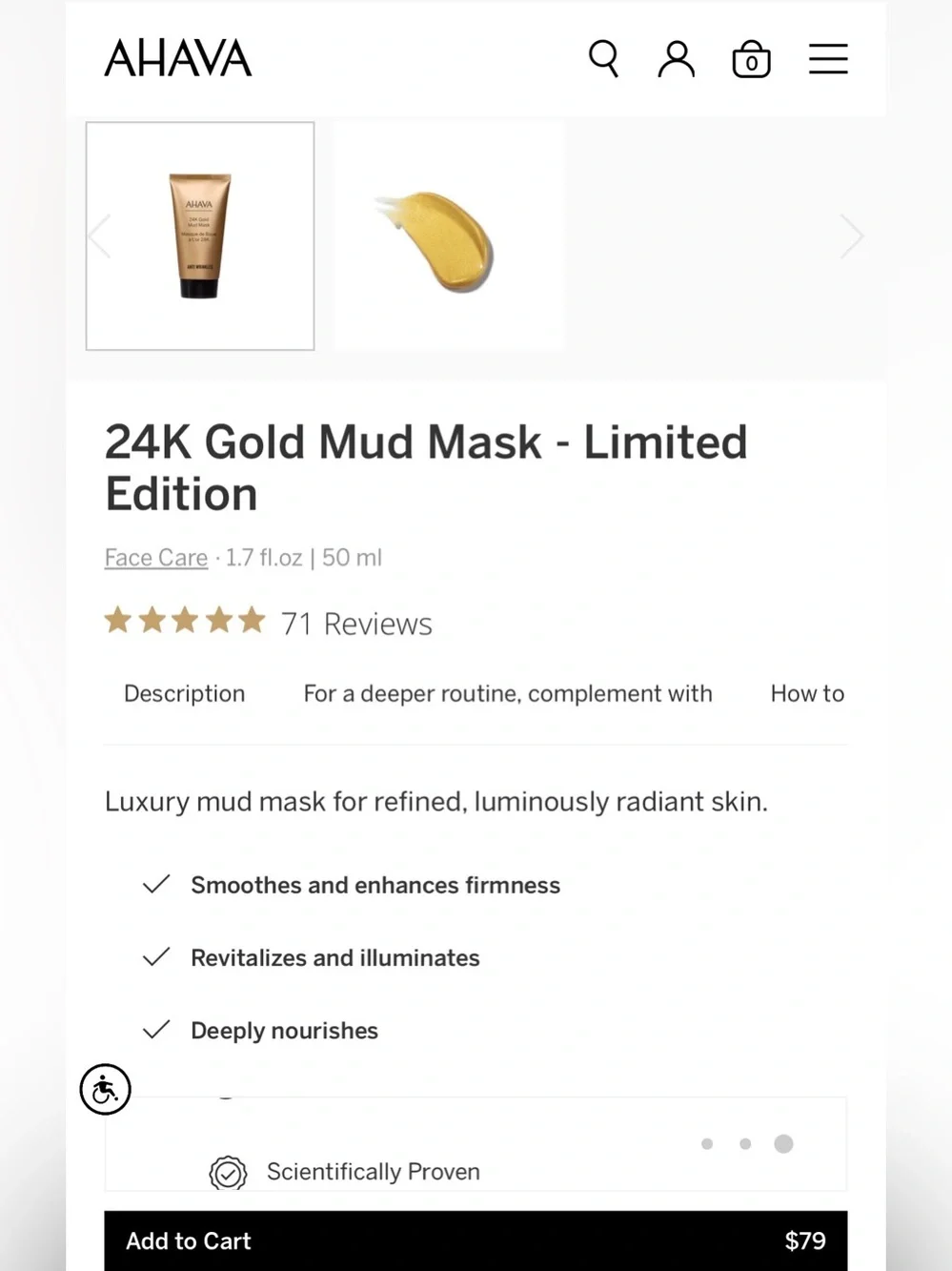 AHAVA 24K Gold Mud Mask NEW! Full Size Product - $79.00 Retail.